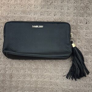 Sam & Libby Black Snake-Embossed Clutch with Tassel
